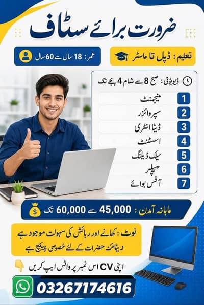 male and female staff ki zaroat ha