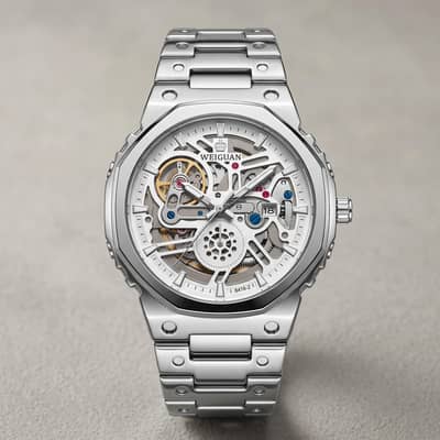 Men's Silver Skeleton Watch | WEIGUAN | Luxury | Transparent | Stylish