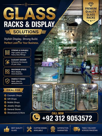 Glass Racks & Display Counters | Glass Display Shelves for Shops
