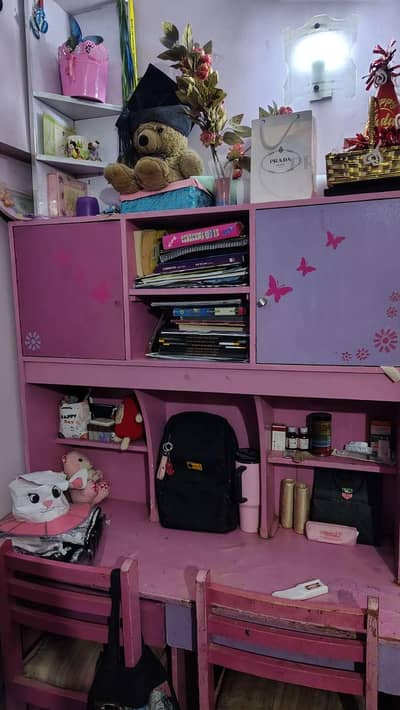 wooden kids butterfly themed bedset in pink and purple