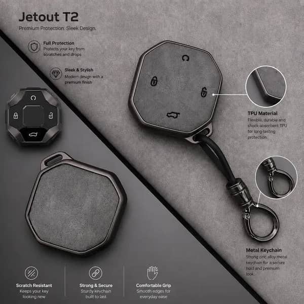 Jetour T2 TPU Smart Car Key Cover with Premium Metal Keychain | Shockproof Protective Key Case