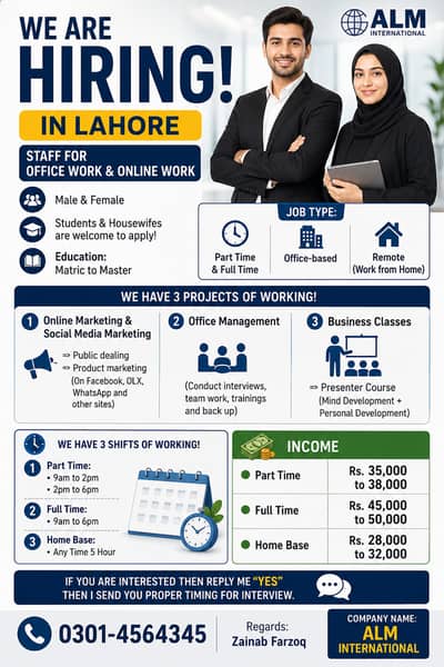 Office & Online Work Available in Lahore – Male & Female