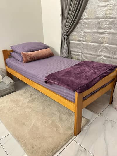 Wooden Bed with 2 Single Mattresses – Excellent Condition – Kids Room