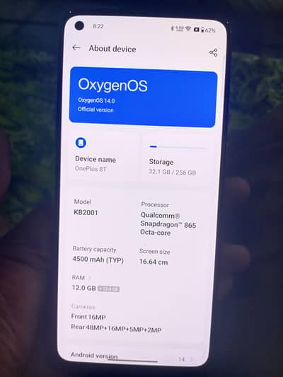 One Plus 8T 12/256gb Clear display Back break