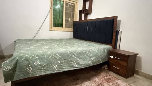 King size bed and mattress with side table