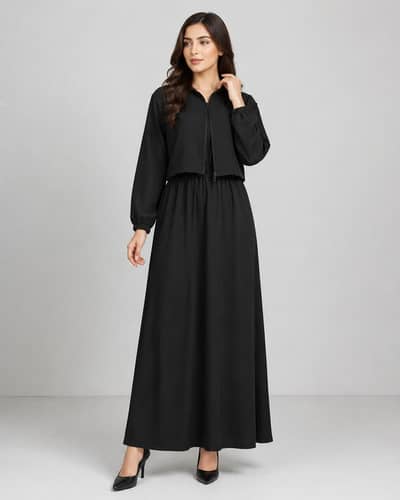 Women’s 2 Pcs Maxi Frock Set | Zipper Jacket