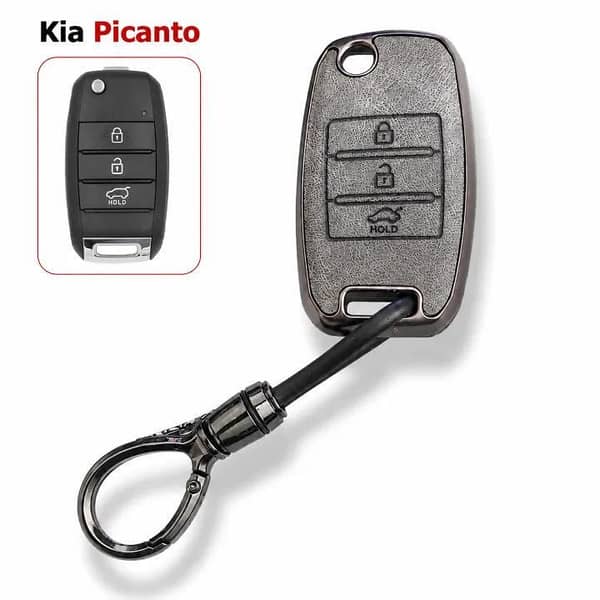Kia Picanto Premium TPU Key Cover with Metal Key Chain | Stylish Key Protector
