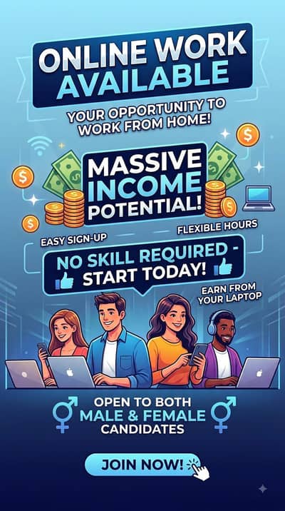 online work available. limited seats. both for male and female