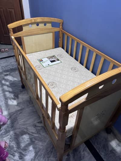 Big Wooden Baby Cot with new mattress , storage drawer