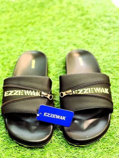 Men's Premium Black Slide Slippers with Stylish Zipper Strap
