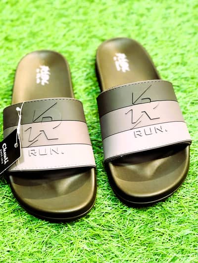 Men's Premium RUN Slide Slippers | Black & Grey Casual EVA Slides |