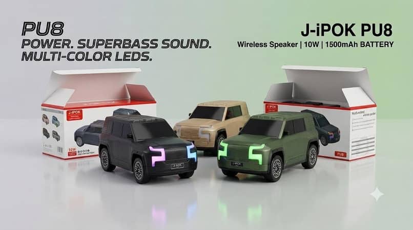 J-iPOK PU8 Wireless SUV Car Speaker – 10W Super Bass & Multi-Color LED Lights