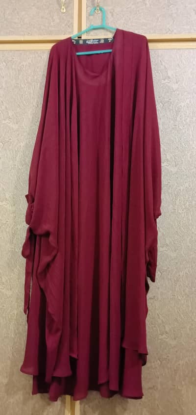 Maroon Chiffon Double Abaya with Silk Scarf