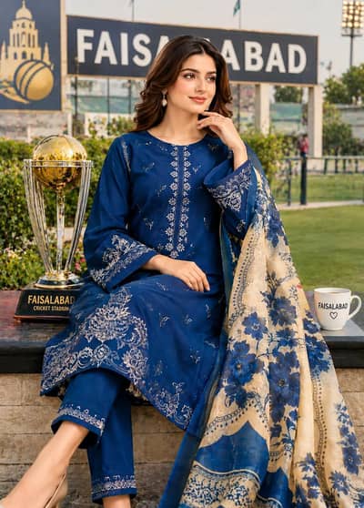 3 Pcs women's Unstitched Embroidered Suit