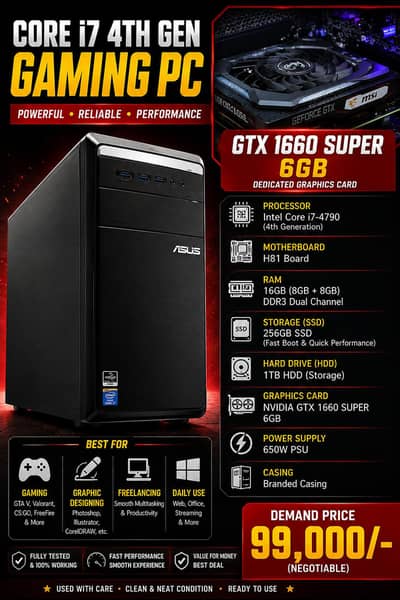 GTX 1660Super  6GB Graphic Card | Core i7 4th Gen Gaming | 16GB RAM