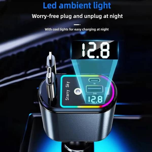 66 W 4 IN 1 Retractable Car Charger Fast Charge Cord Cigarette Lighter Adapter -Starry Sky Top Projection Light