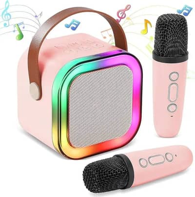 Portable LED Speaker Pink with 2 Microphones for Parties & Commutes