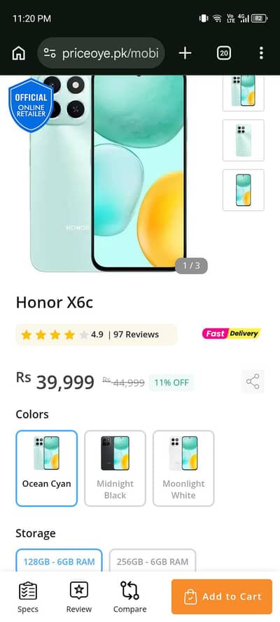 Honor X6c 6 128 warranty available with box no charger