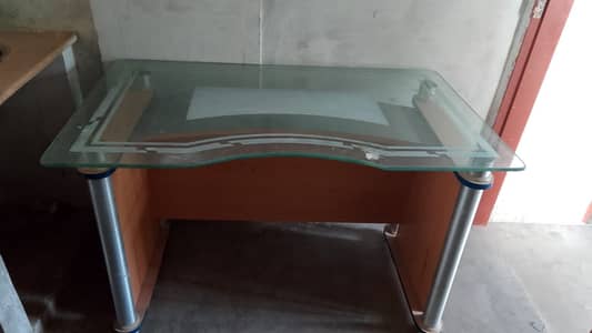 Wooden bottom glass top table