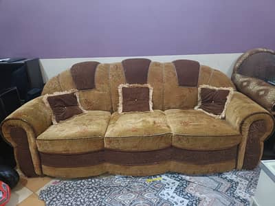 Comfortable 3+2+1 Sofa Set (Brown/Golden)