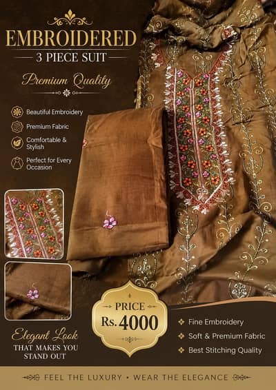Embroidered 3 Piece Suit – Premium Quality | Elegant & Stylish