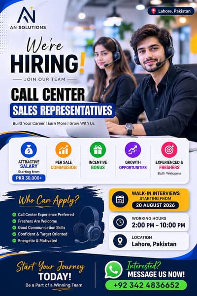 Call Center Sales Representative- Lahore | Salary 30000+