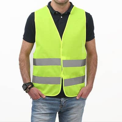 High visibility safety vest, reflective stripes, breathable mesh