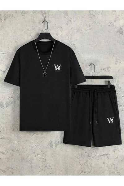 2 pics men's polyster printed t shirt&shorts full track suits