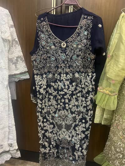 Embroidered Navy blue formal dress