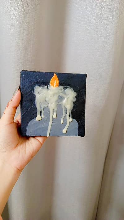 Handmade 3D Mini Candle Canvas Painting – Textured Aesthetic Artwork.