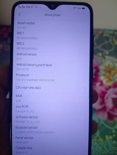 Vivo Y18 3/64 with Box one Hand Use Phone