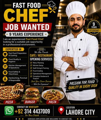 Am FAST FOOD CHEF WITH 9 YEARS OF PROFESSIONAL  EXPERIENCE IN FASTFOOD