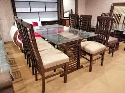 Dining Table With 4 & 6 Chair Set - Glass Top - Brand New