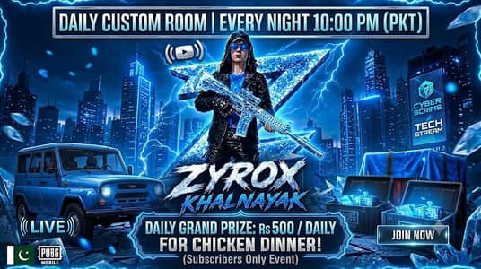 PUBG Mobile Daily Custom Room – ZYROX KHALNAYAK (Win 500 PKR)