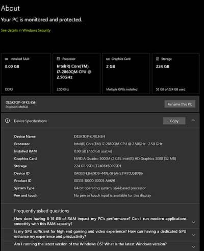 Dell laptop with 2GB graphic card installed 0/3/0/5/2/8/1/5/0/8/6