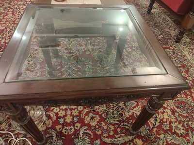Centre table and two side tables set with glass top