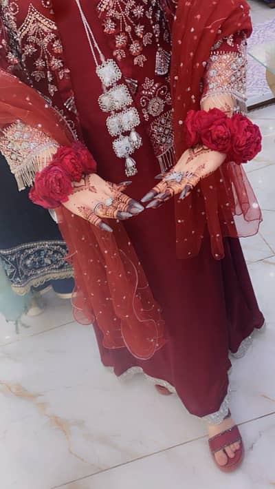 One Time Worn Maroon Heavy Embroidered Walima 4-Piece | COD Hyderabad