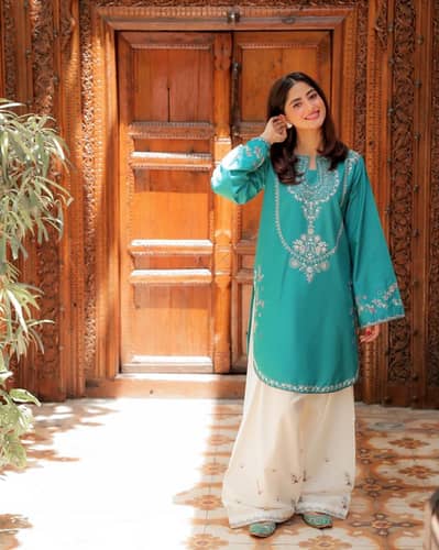 Designer Embroidered Kurti with Wide-Leg Trousers Collection