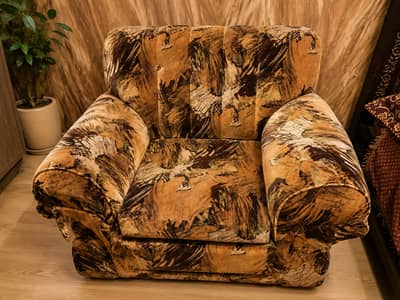 4 Seater Vintage Velvet Sofa Set - 3 Seater + 1 Single Chairs - Brown