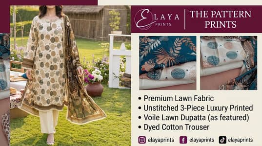 Elaya Prints 3 Piece Unstitched Luxury Printed Lawn Suit.