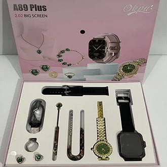 A89 Plus Smartwatch combined with a matching jewelry set. Premium look