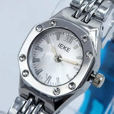 IKEA STAINLESS STEEL OCTAGONAL WATCH WITH CRYSTAL STUDDED DIAL