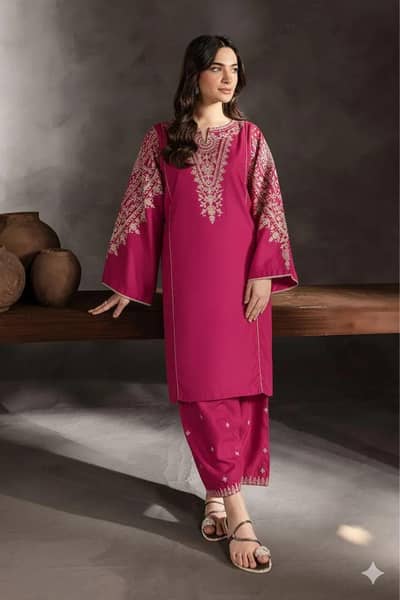 woman pink Embroidered lawn suit for wedding eid free delivery