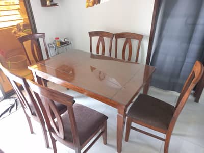 urgently  sale wooden dining table and chairs with glass top