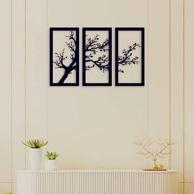 Modern Tree Wall art black laser cut 3pcs