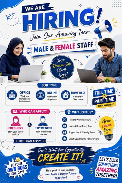 We are urgent hiring staff for work .