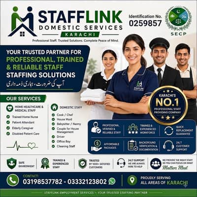 Cook ,Chef, Patient Attendants ,Maids ,Driver , babysitter, Nurse