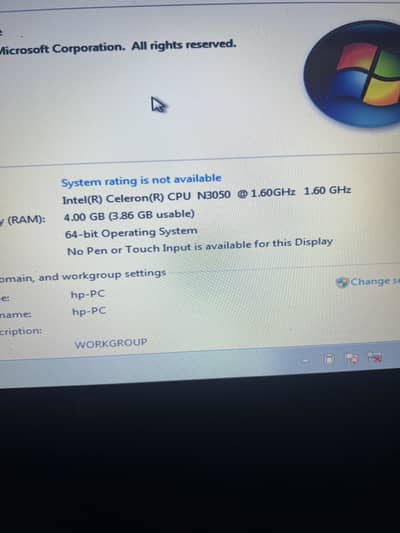Hp Celeron 15.6 Screen with 4gb Ram And 500gb hard disk