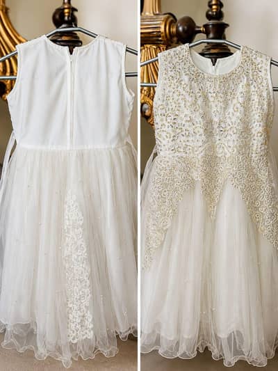 White pearl & Embroidery party frock