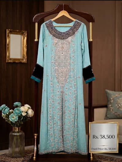 Luxury Aqua blue formal suit| Heavy dress| party wear| fancy dress